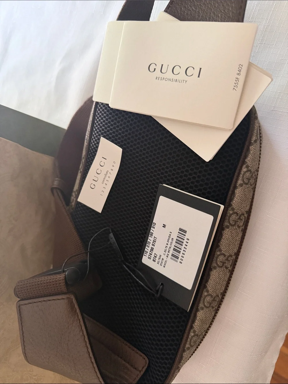 Gucci Brown & Beige GG Canvas Belt Bag with Green-Red